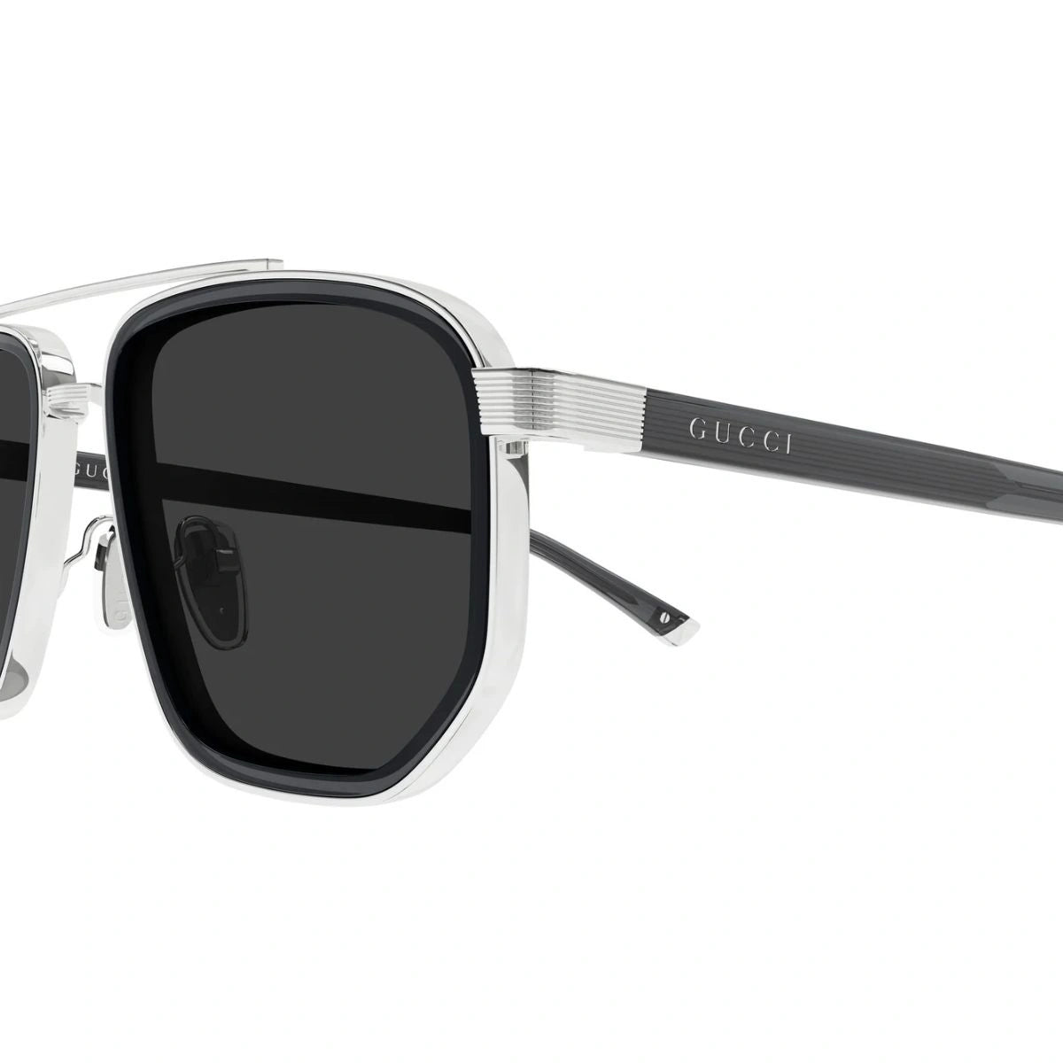 Gucci GG2073S 001 Premium Silver Aviator Sunglasses with Metal Frame Design
