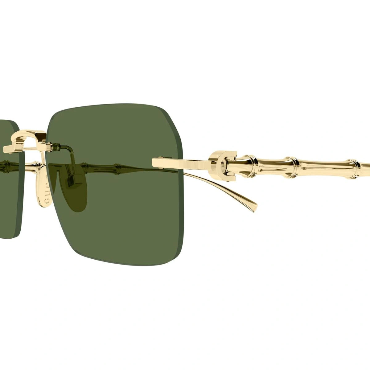 Gucci GG2154S 003 Gold Rimless Square Sunglasses Green UV Lenses