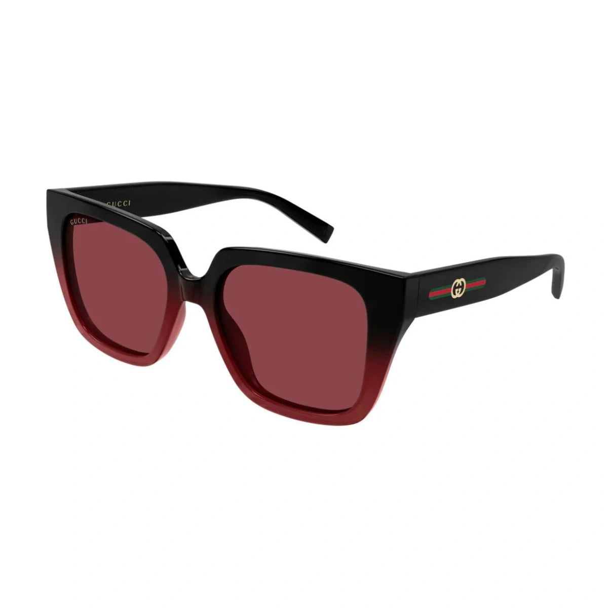 Unisex Gucci sunglasses red lens black frame front view