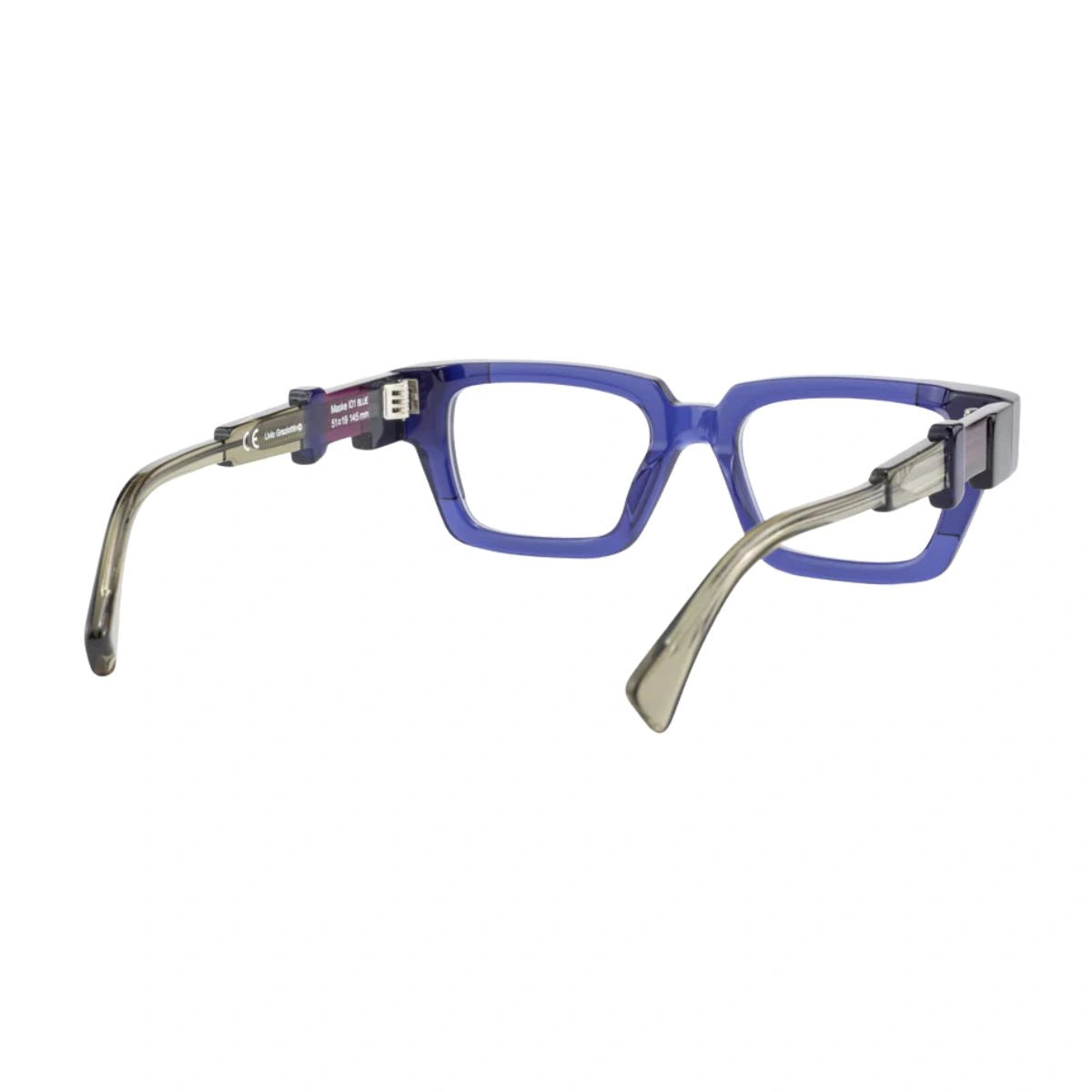 Kuboraum square optical frame with transparent grey violet blue color temples