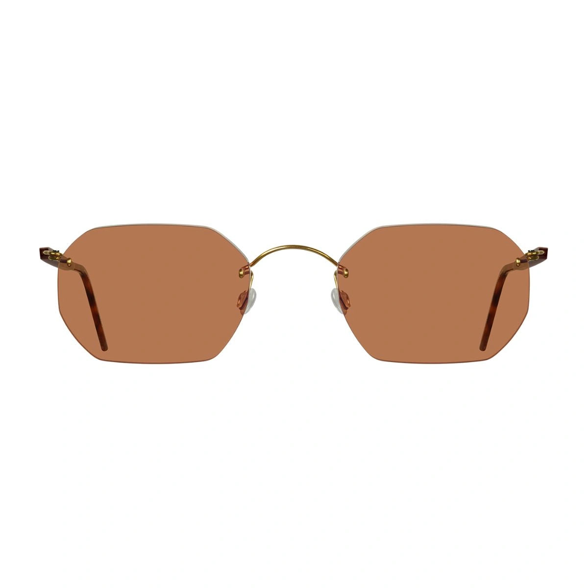 Stylish LINDBERG geometric rimless sunglasses with brown UV-protection lenses