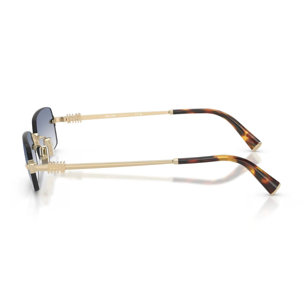 Miu Miu SMU B50 gold frame sunglasses with blue lenses