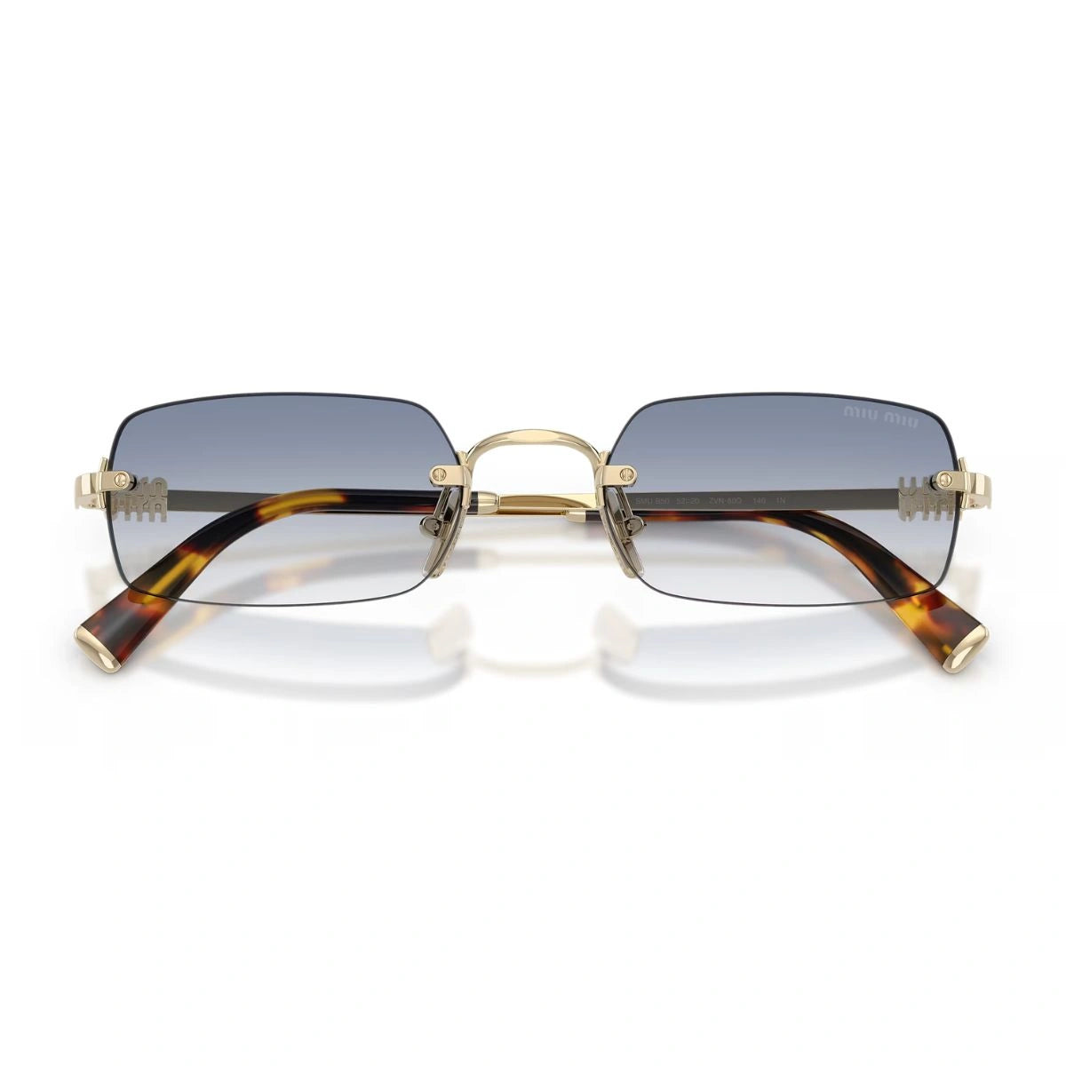 Miu Miu luxury rimless sunglasses with gradient blue lenses