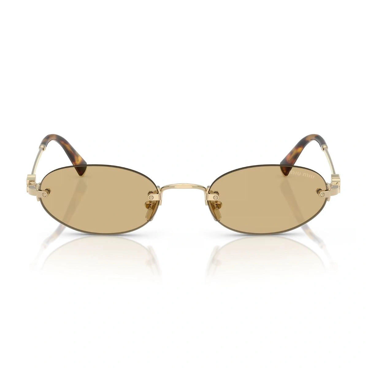 Miu Miu yellow lens eyewear with iconic gold logo temples
