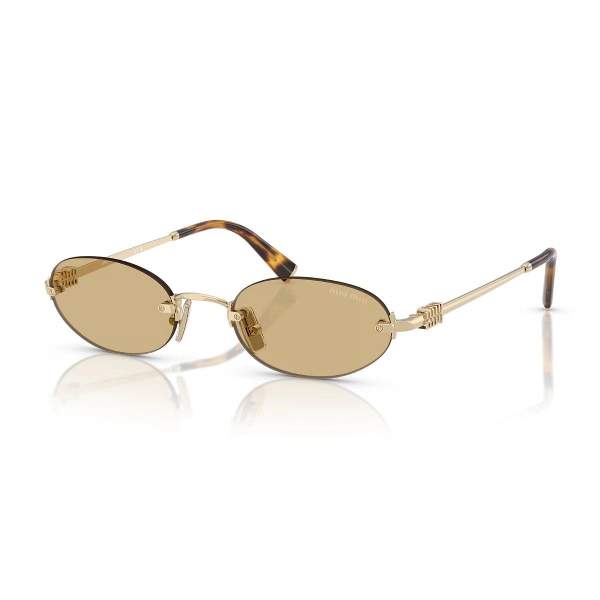 Luxury oval sunglasses by Miu Miu in pale gold metal finish