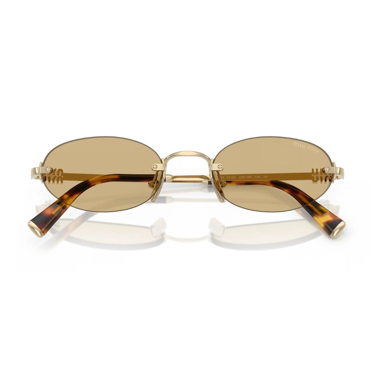 Premium Miu Miu eyewear featuring signature gold temple detail