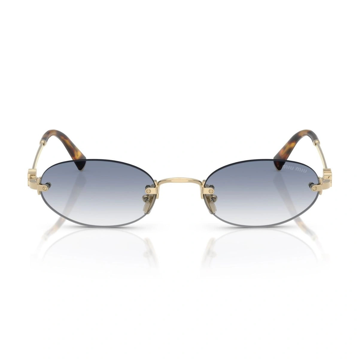 Miu Miu SMU A54 rimless oval sunglasses with blue lenses