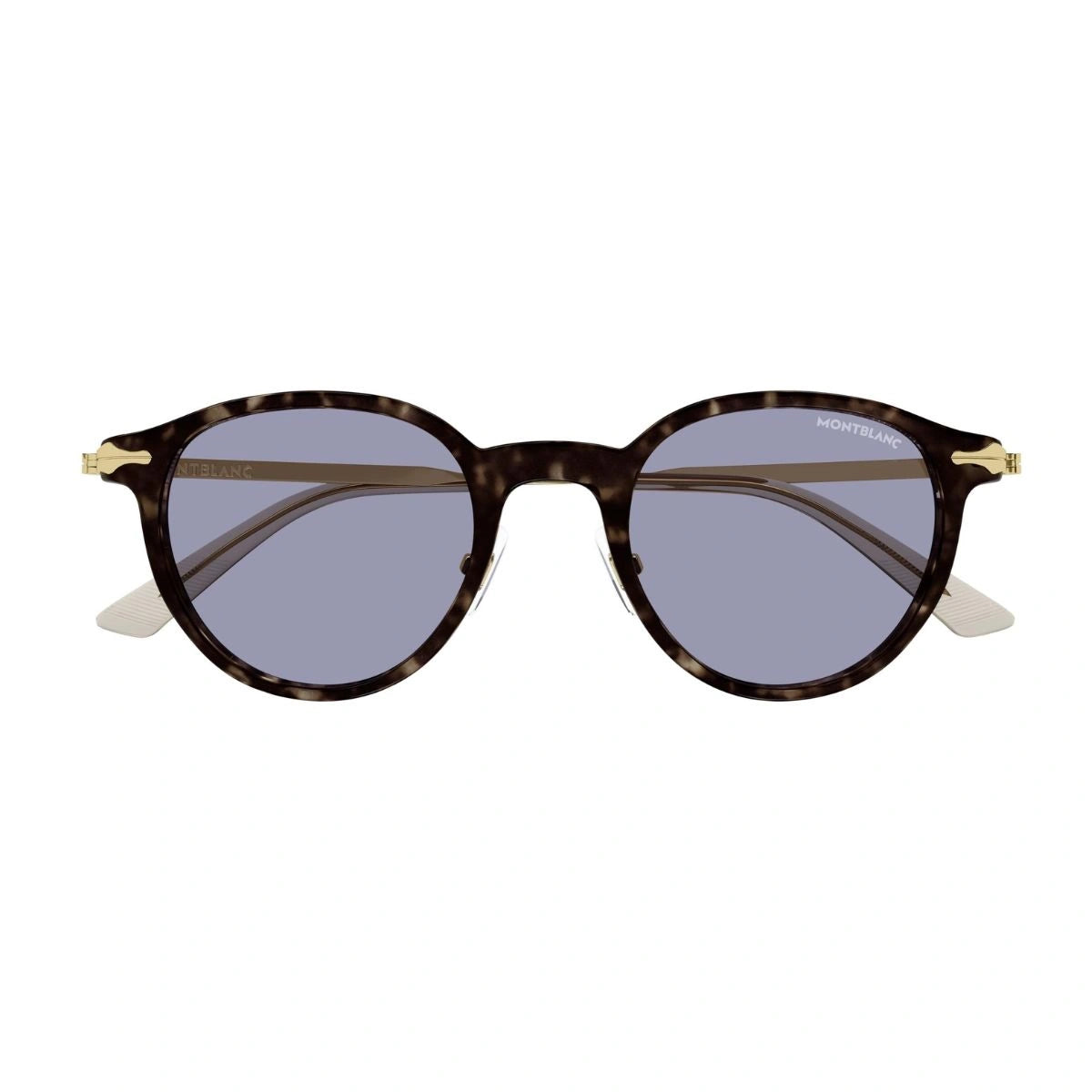 Montblanc MB0362S 002 Havana round sunglasses with blue lenses