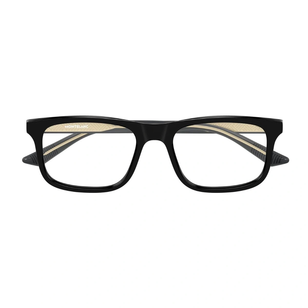 Montblanc MB0457O 001 black rectangular eyeglasses with gold temples