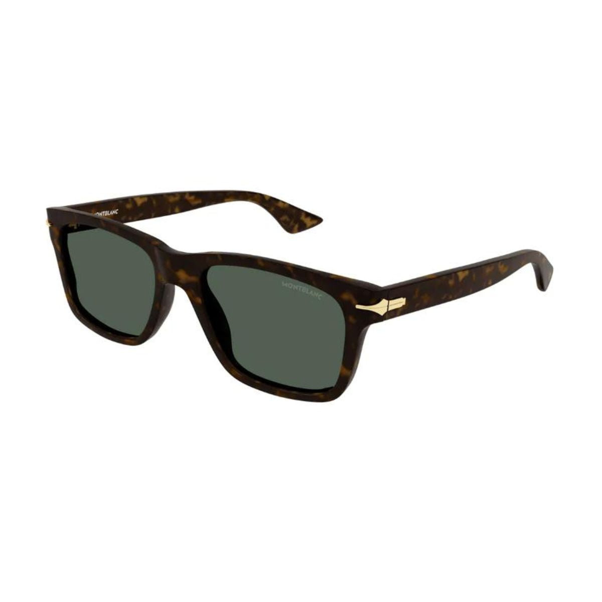 " Montblanc 0263/S 002 Black Havana Square Sunglasses for Men at Optorium - Black havana frame, green polycarbonate lenses, full-rim square design."