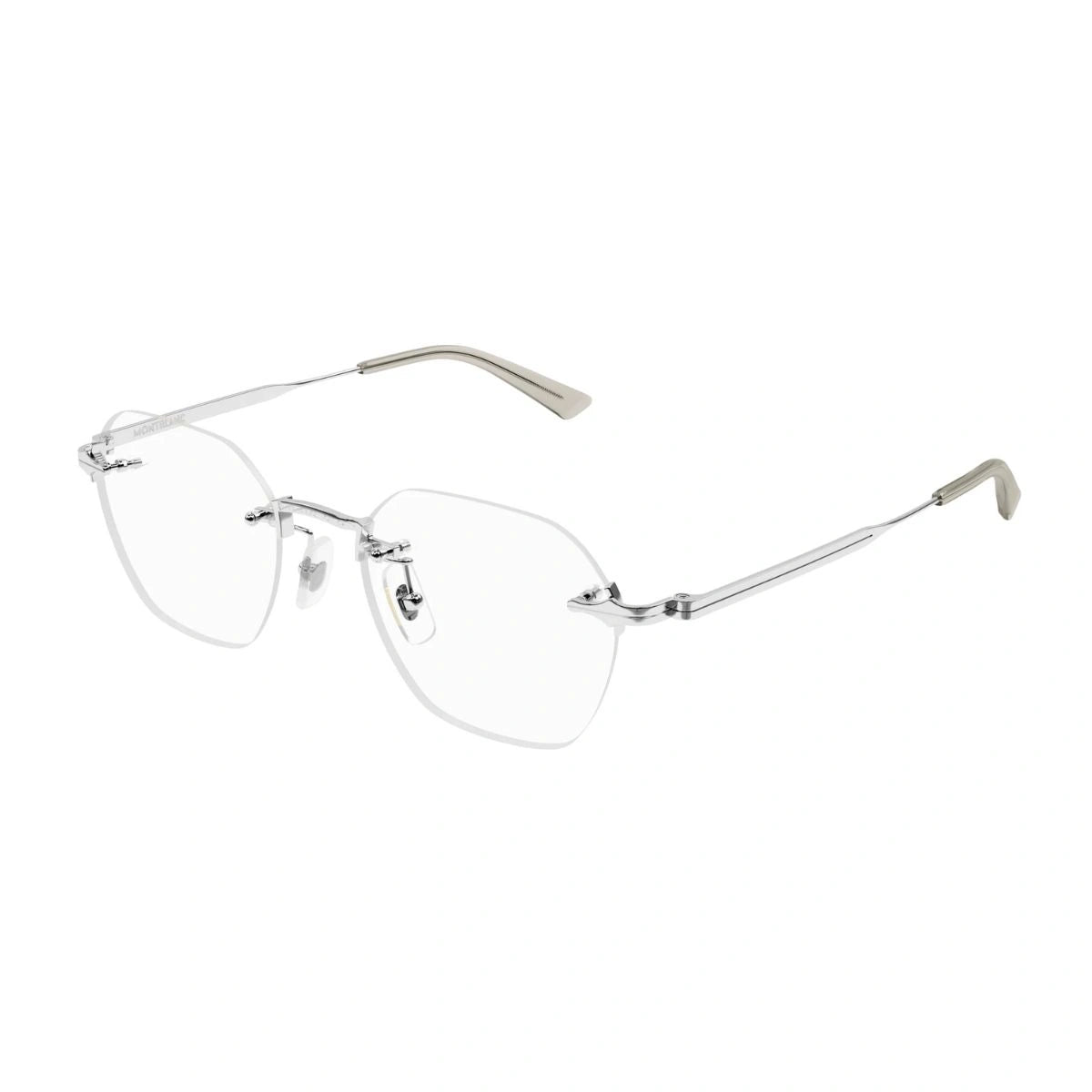 Unisex Montblanc lightweight rimless eyeglasses with grey tips