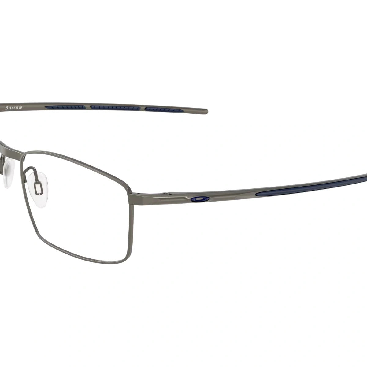 Modern Oakley Burrow optical frame featuring sleek blue grip temples