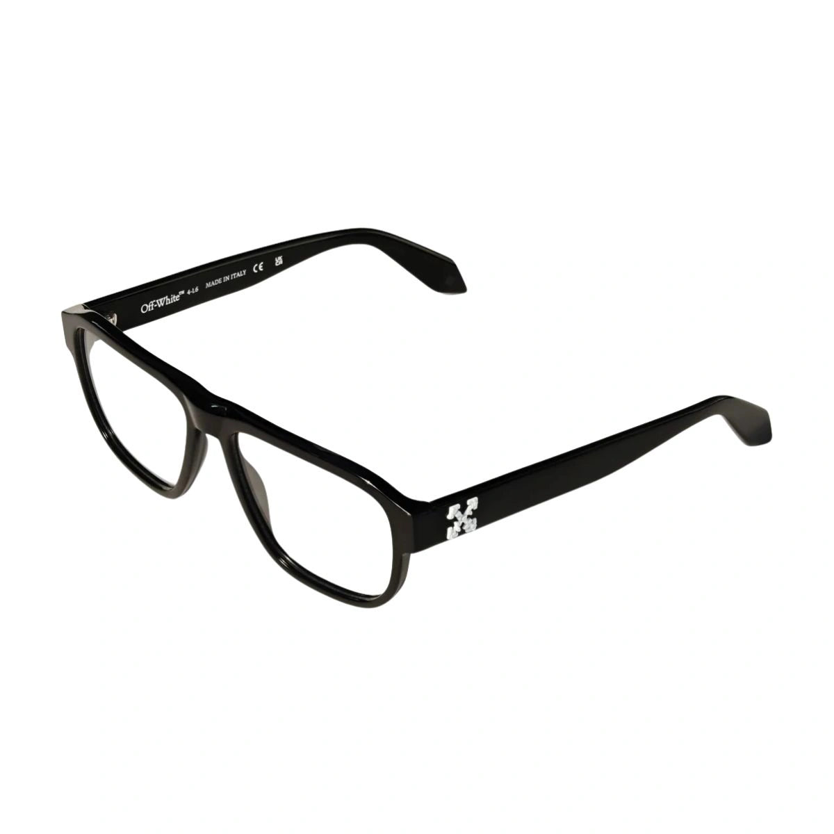 Signature Off-White OW5035 Black acetate optical frame with Arrows logo side view