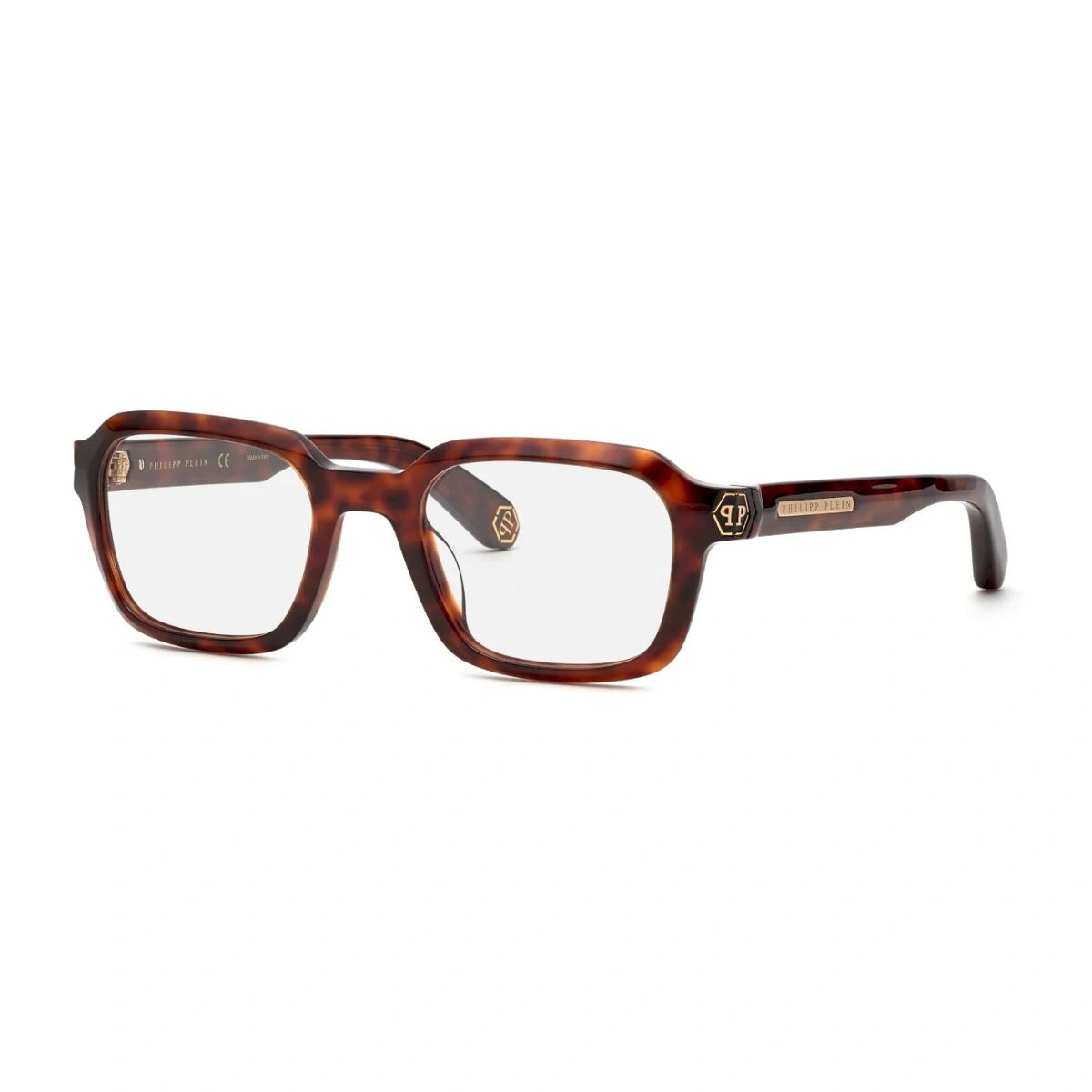 PHILIPP PLEIN VPP083 0C10 unisex square Havana eyeglasses front view