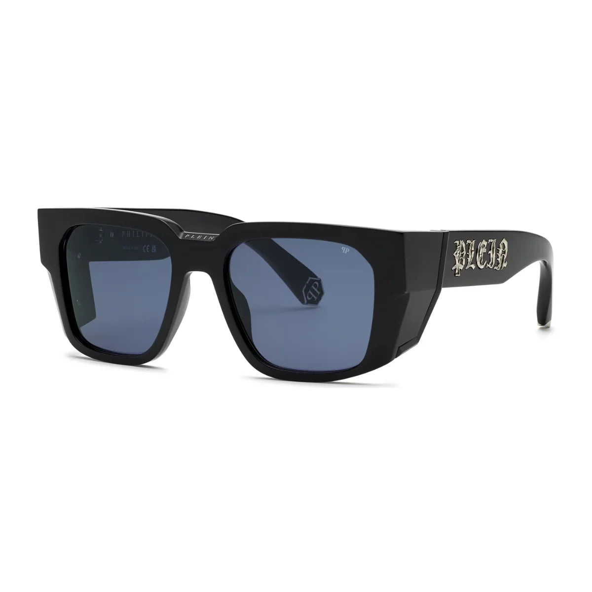 Philipp Plein master shades SPP130 700Y square-shaped unisex sunglasses with blue lenses at Optorium