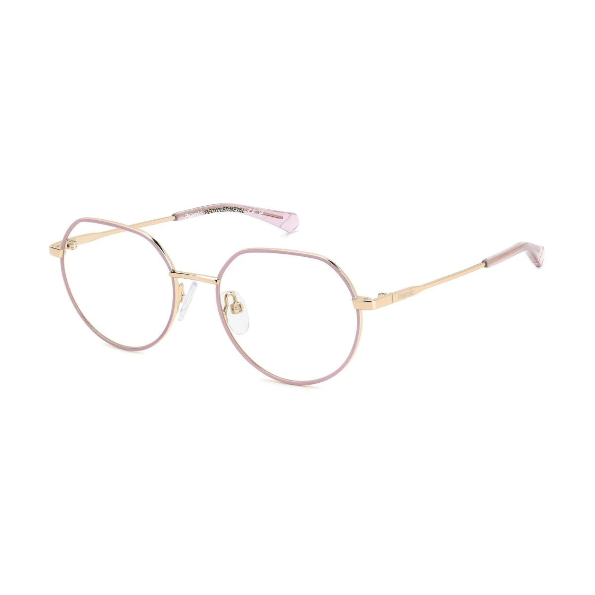 Rose gold pink round frame Polaroid lightweight stylish teen glasses