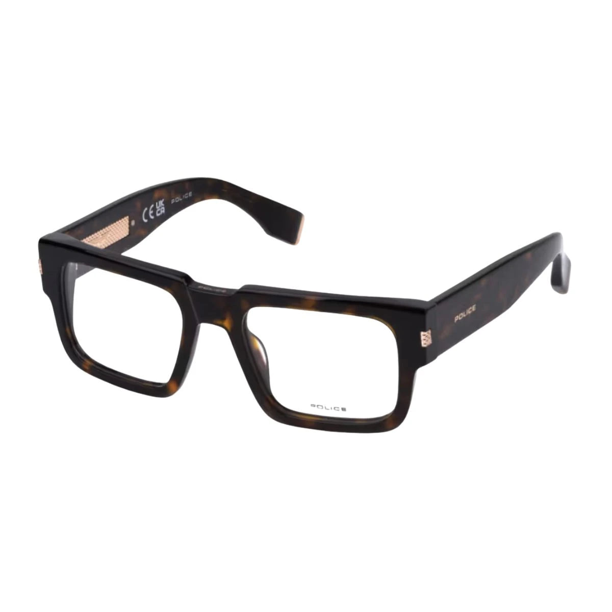 Police square prescription glasses VPLP18K 0722 havana frame design at Optorium