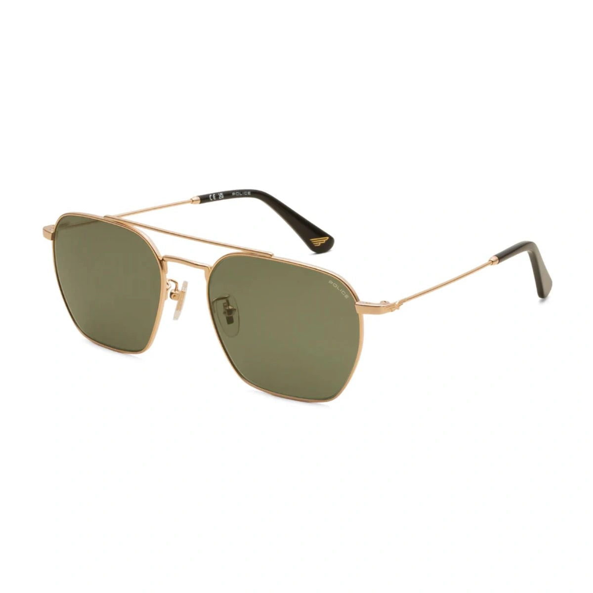 Authentic Police Gold Aviator Sunglasses with Green UV Protection Lenses Men
