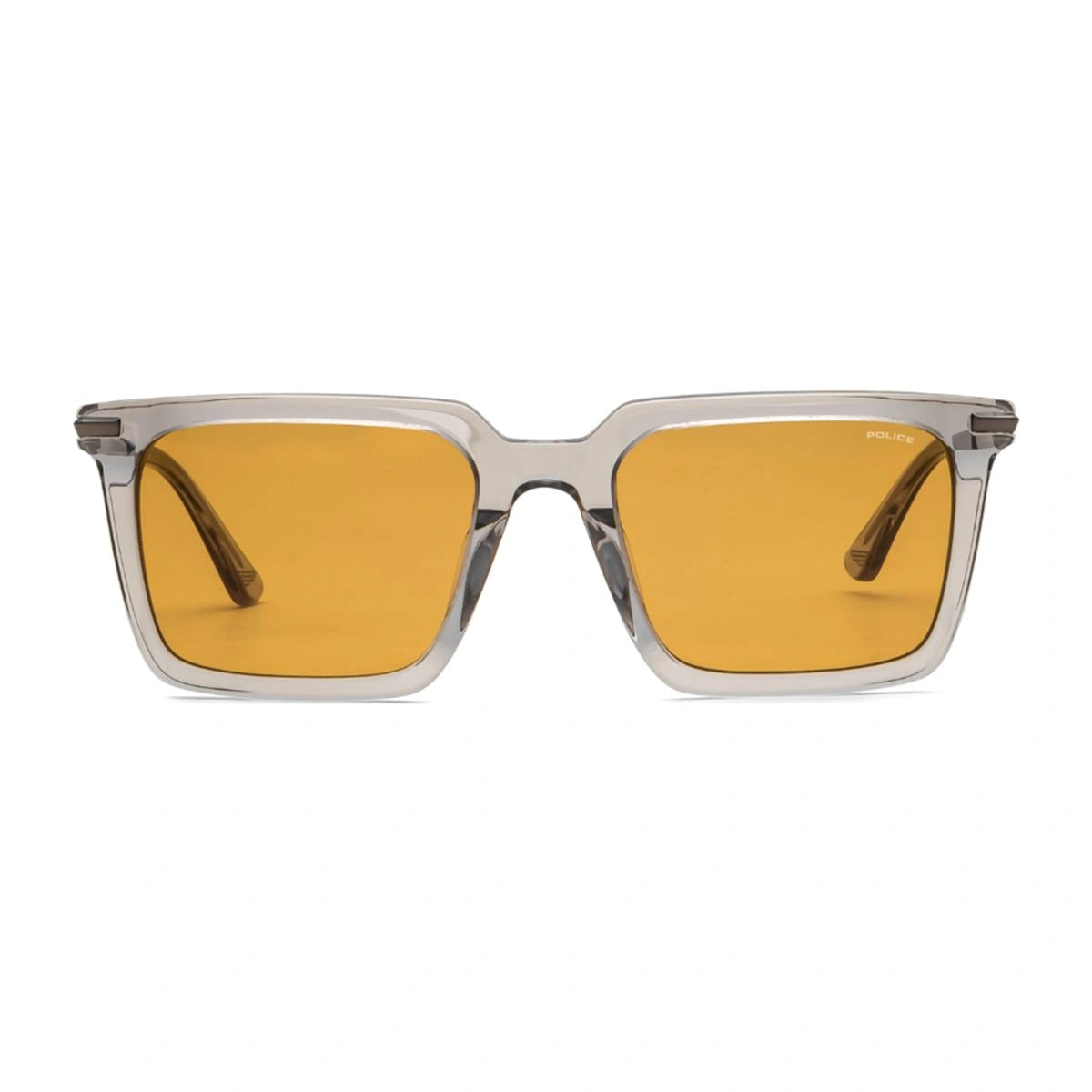 Police Shield SPLW10K 02GM yellow lens square sunglasses men at Optorium