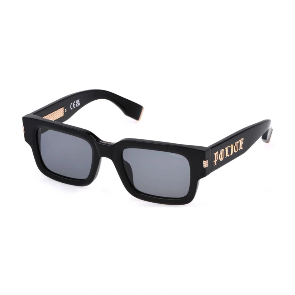 Police GOAT 1 oversized square shades with Gothic temple branding