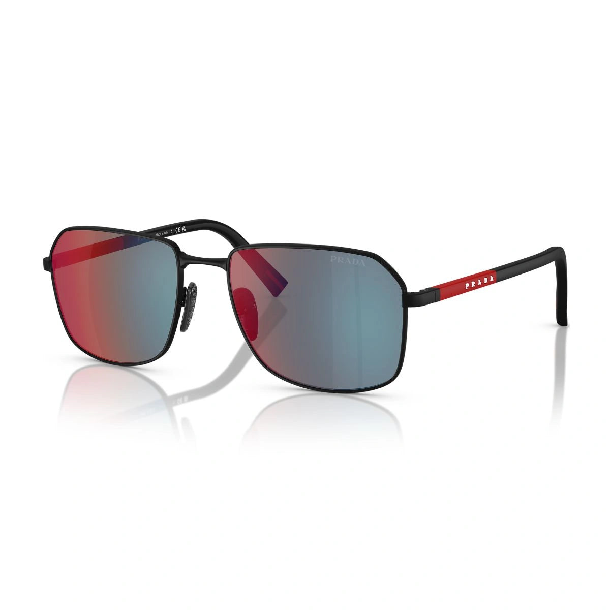 Prada Linea Rossa mirror grey aviator sunglasses with matte black frame