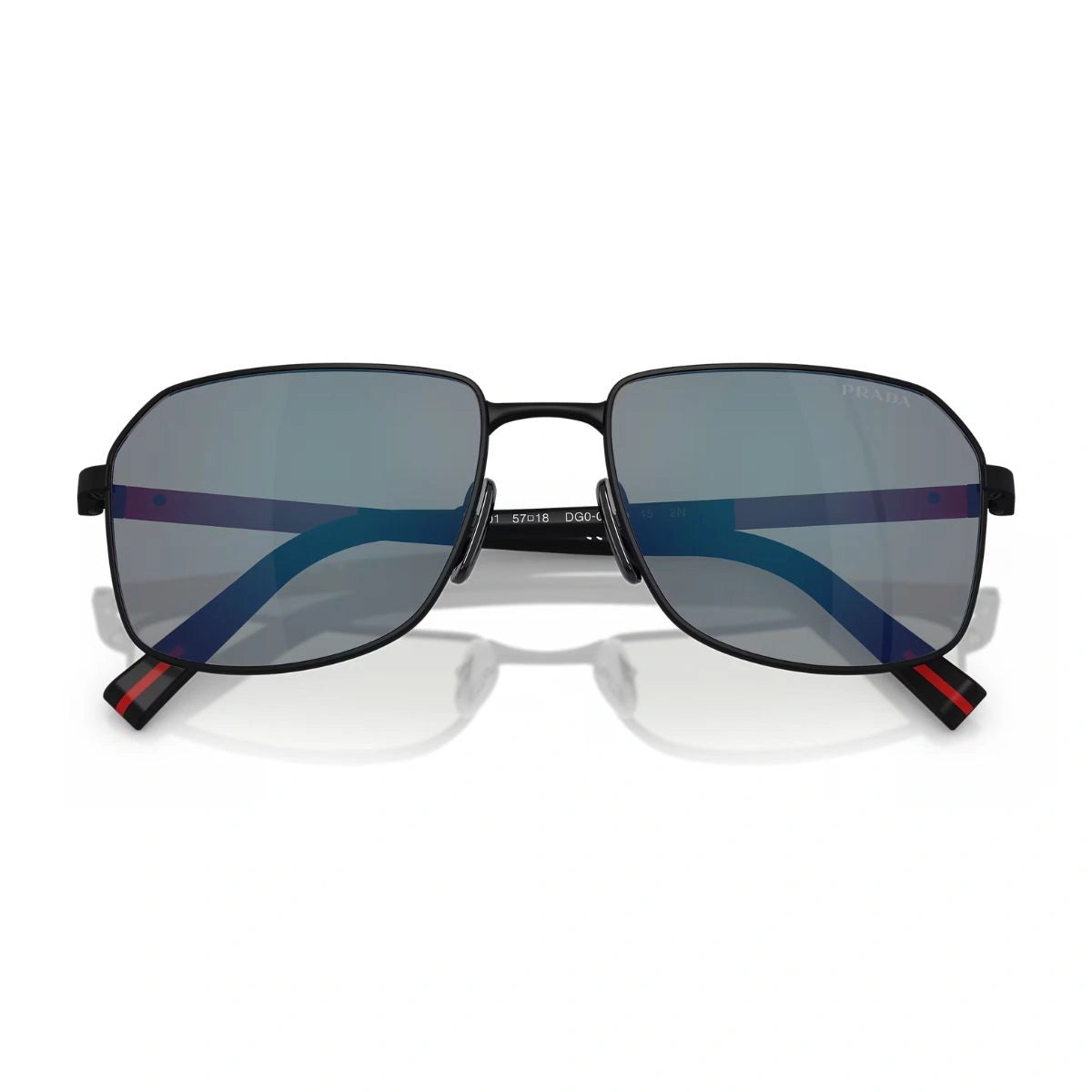 Prada SPS A51 matte black aviator sunglasses with mirror grey lenses