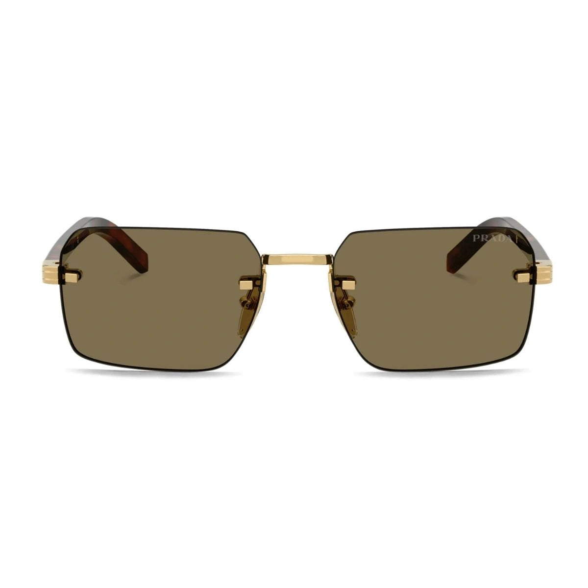 Discover Prada SPRD55 5AK-90F gold rimless rectangular sunglasses for men