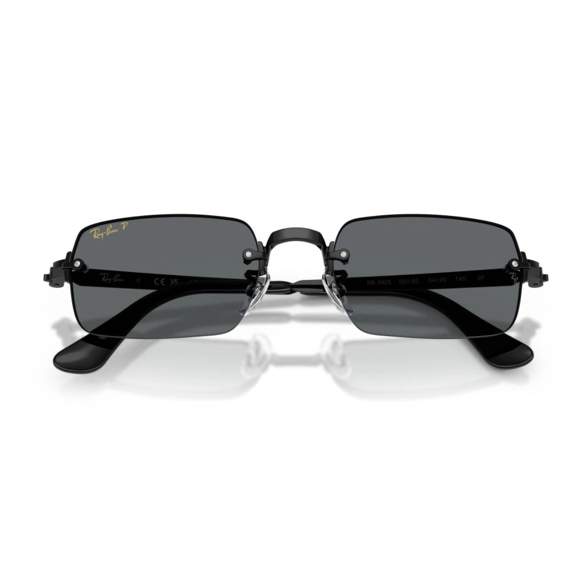 Elegant Ray-Ban RB3928 black metal sunglasses with adjustable nose pads