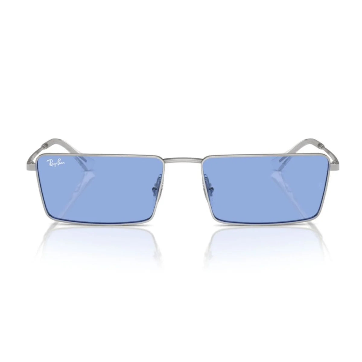 Showcasing Ray-Ban Emy RB3741 003/80 silver rectangular sunglasses