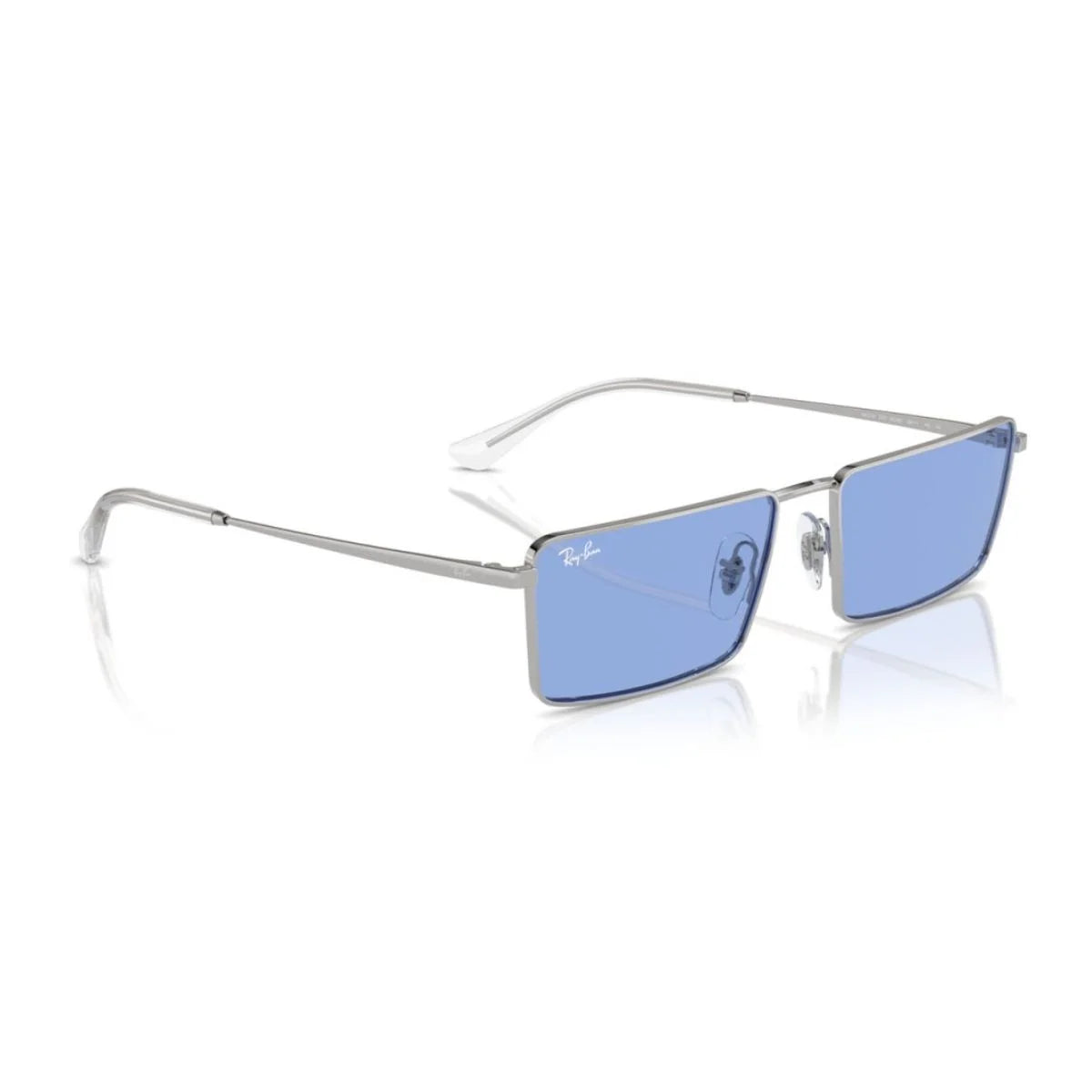 Blue-lens Ray-Ban RB3741 Emy sunglasses with polished silver metal frame