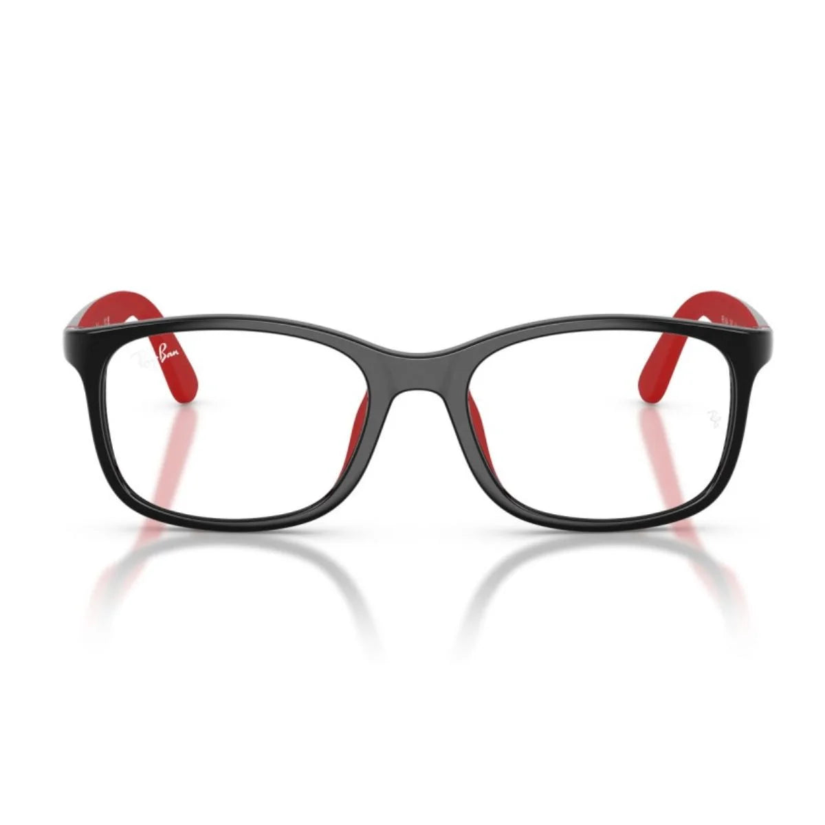 Ray-Ban RB1644 3928 kids’ black pillow-shaped eyeglasses with red accents