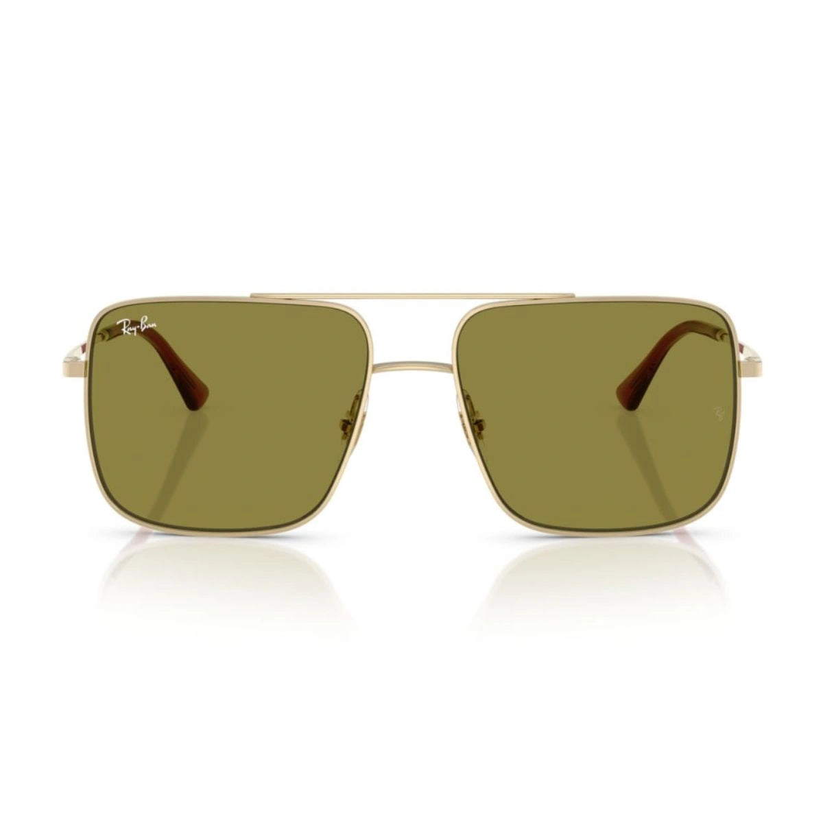 Premium Ray-Ban RB3758 gold metal sunglasses with olive green UV lenses