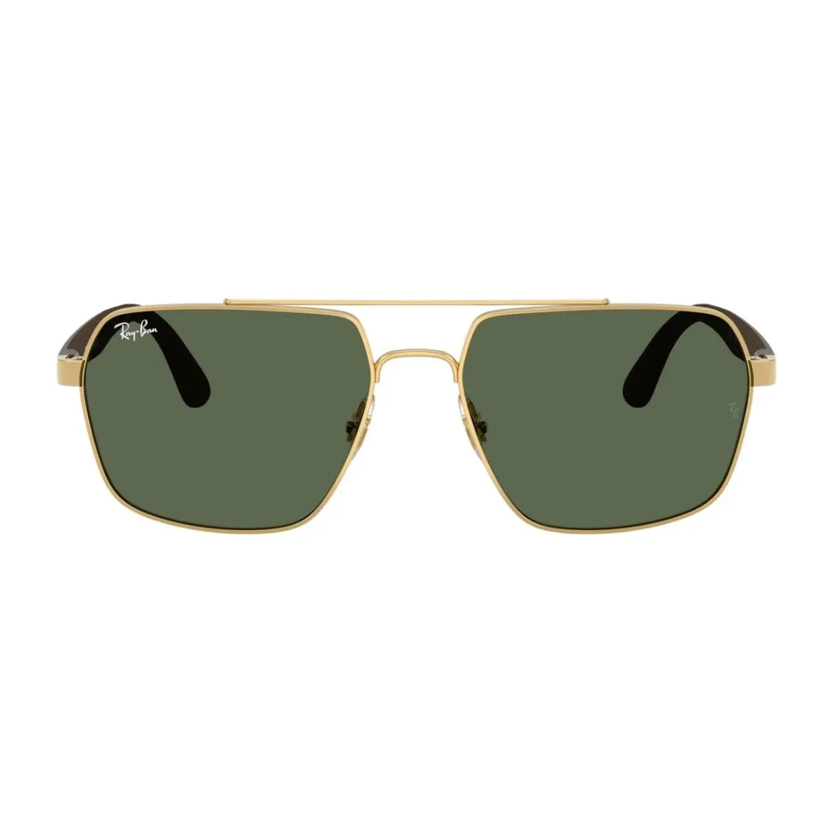 Rayban RB 3785I 001/71 gold frame green lens square sunglasses at Optorium
