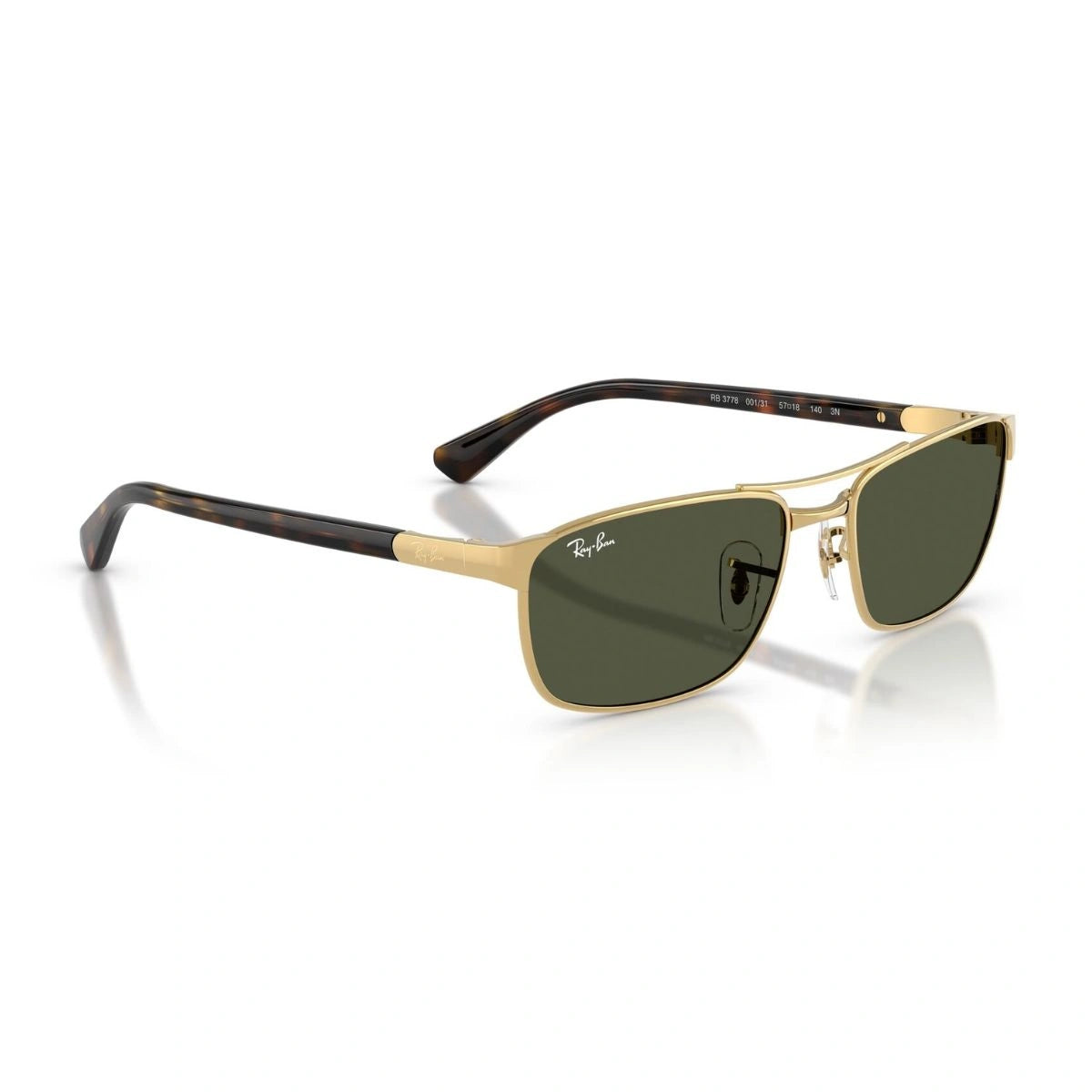 Ray-Ban RB3778 designer rectangle sunglasses with green crystal G-15 lenses