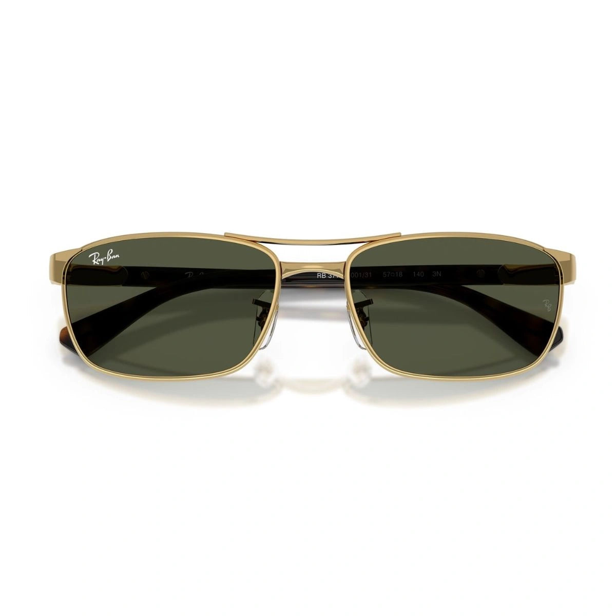Stylish Ray-Ban RB3778 gold rectangle sunglasses with green UV-protection lens