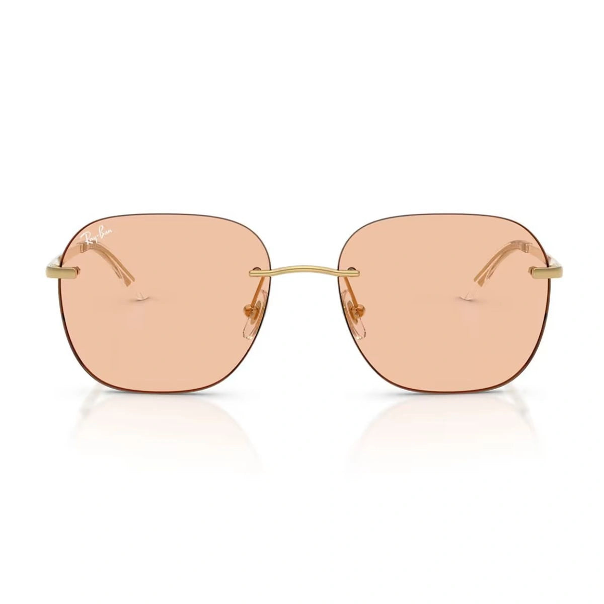 Ray-Ban RB3787I peach lens rimless sunglasses gold temples