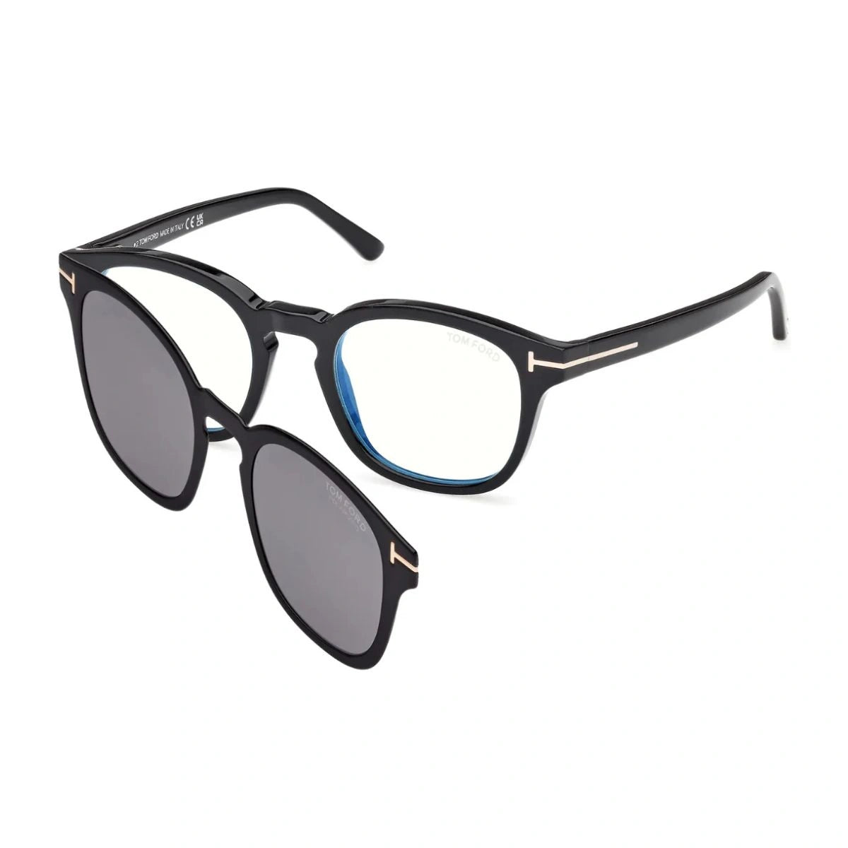 Discover Tom Ford TF5532-B 01D polarized clip-on sunglasses black frame