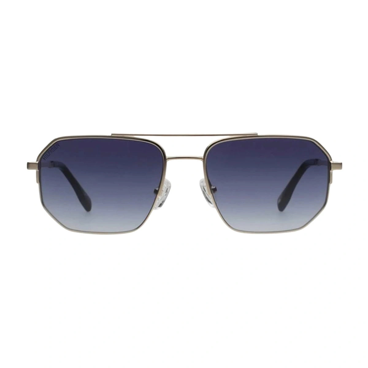 Elegant Tommy Hilfiger TH7214 C5 gold aviator sunglasses with blue gradient UV lenses