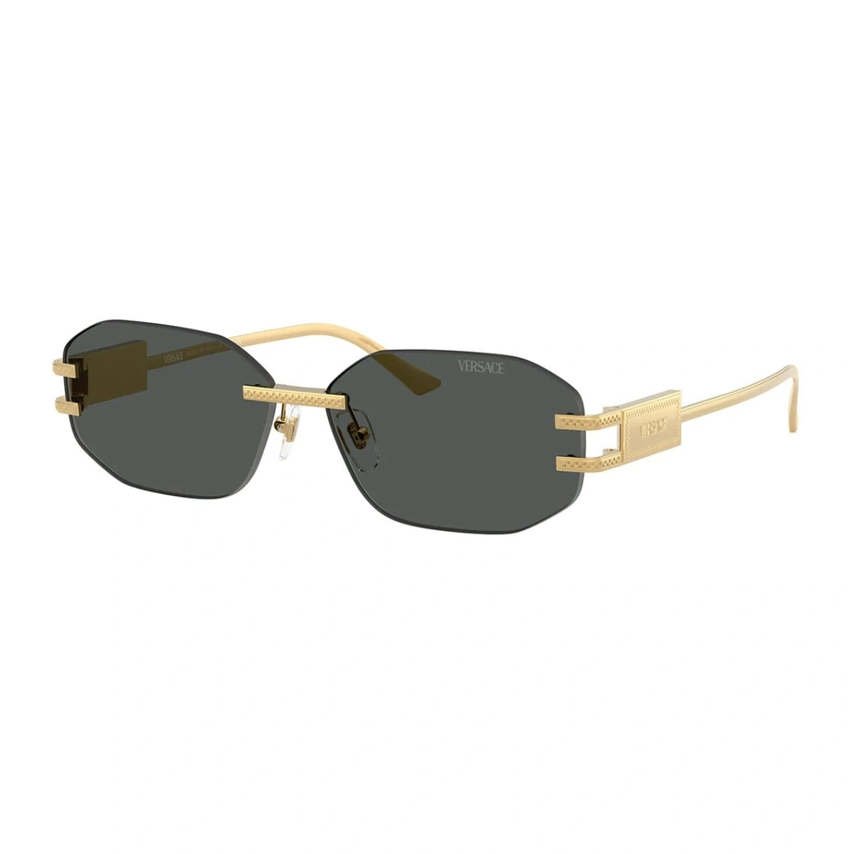 Versace rimless shades for men and women with stylish gold temples VE 2274 1002/87at Optorium