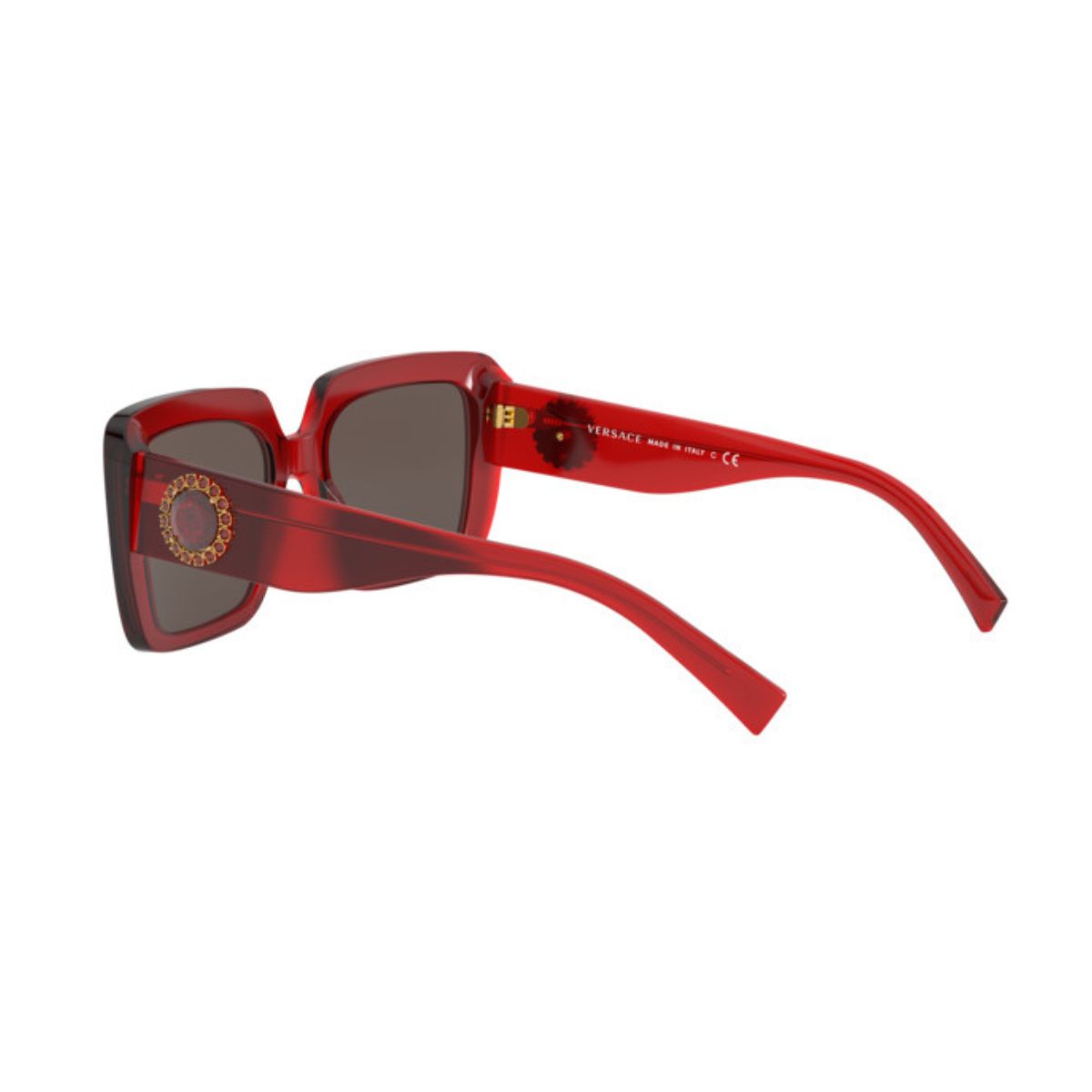 " Versace 4384 5280/73 women's sunglasses from Optorium: rectangle shape, full frame, UV protection. Vibrant red temples, trusted Optorium name."