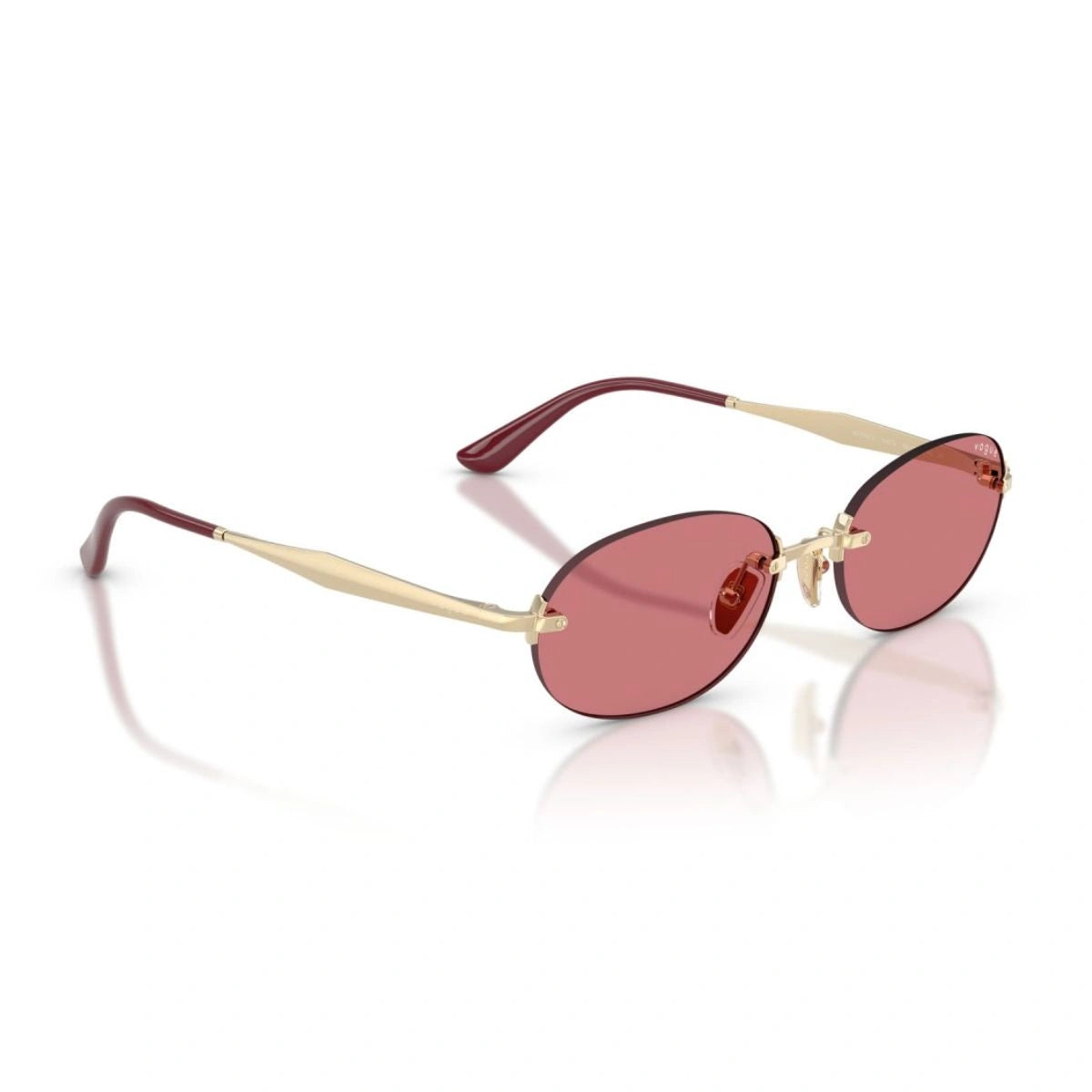 Luxury Vogue oval sunglasses with red lenses and gold frame