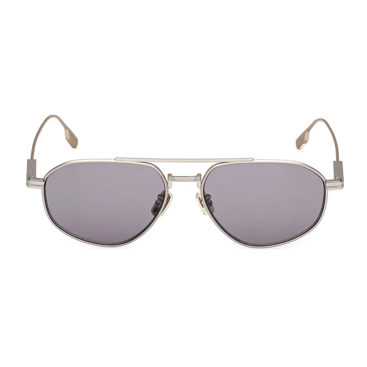 ZEGNA EZ0289 17A silver titanium aviator sunglasses with grey UV lenses