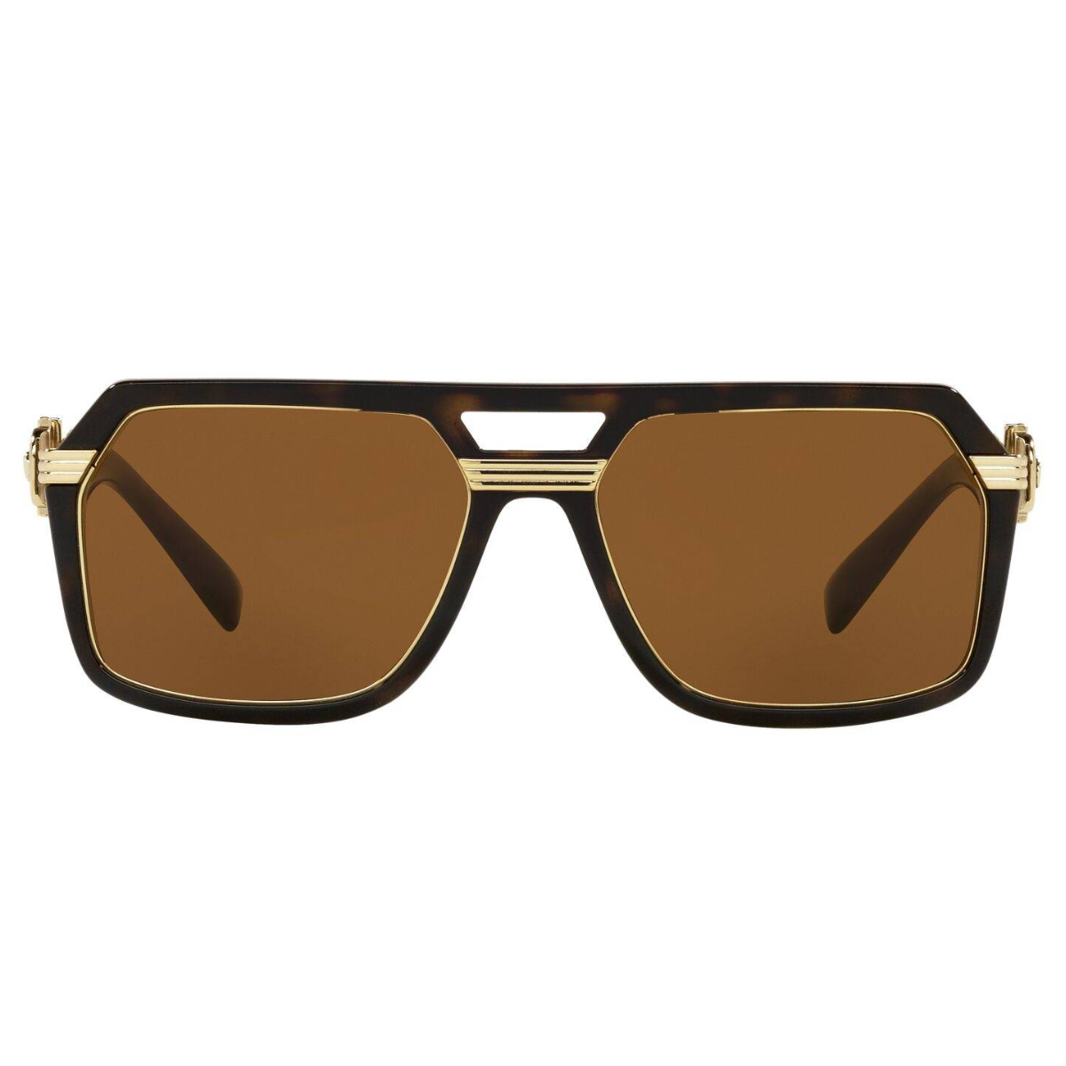 " Versace 4399 108/73 Sunglass: Trendy square shades for men with non-polarized brown lens and dark havana temples. Elevate your style with Optorium's designer eyewear. optorium"