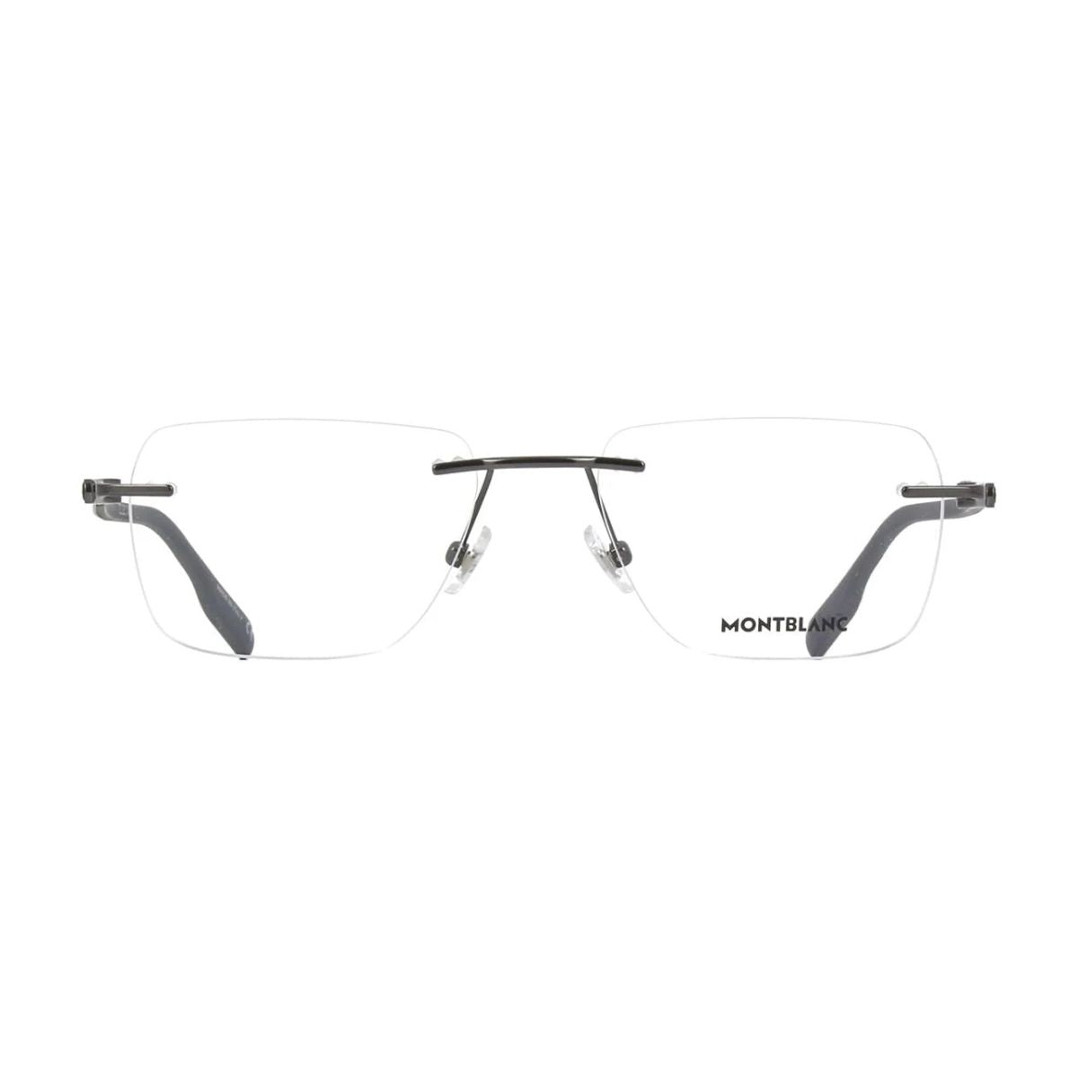 "Mont Blanc MB0185O 003 rimless gunmetal frame, perfect for prescription glasses, online at Optorium."