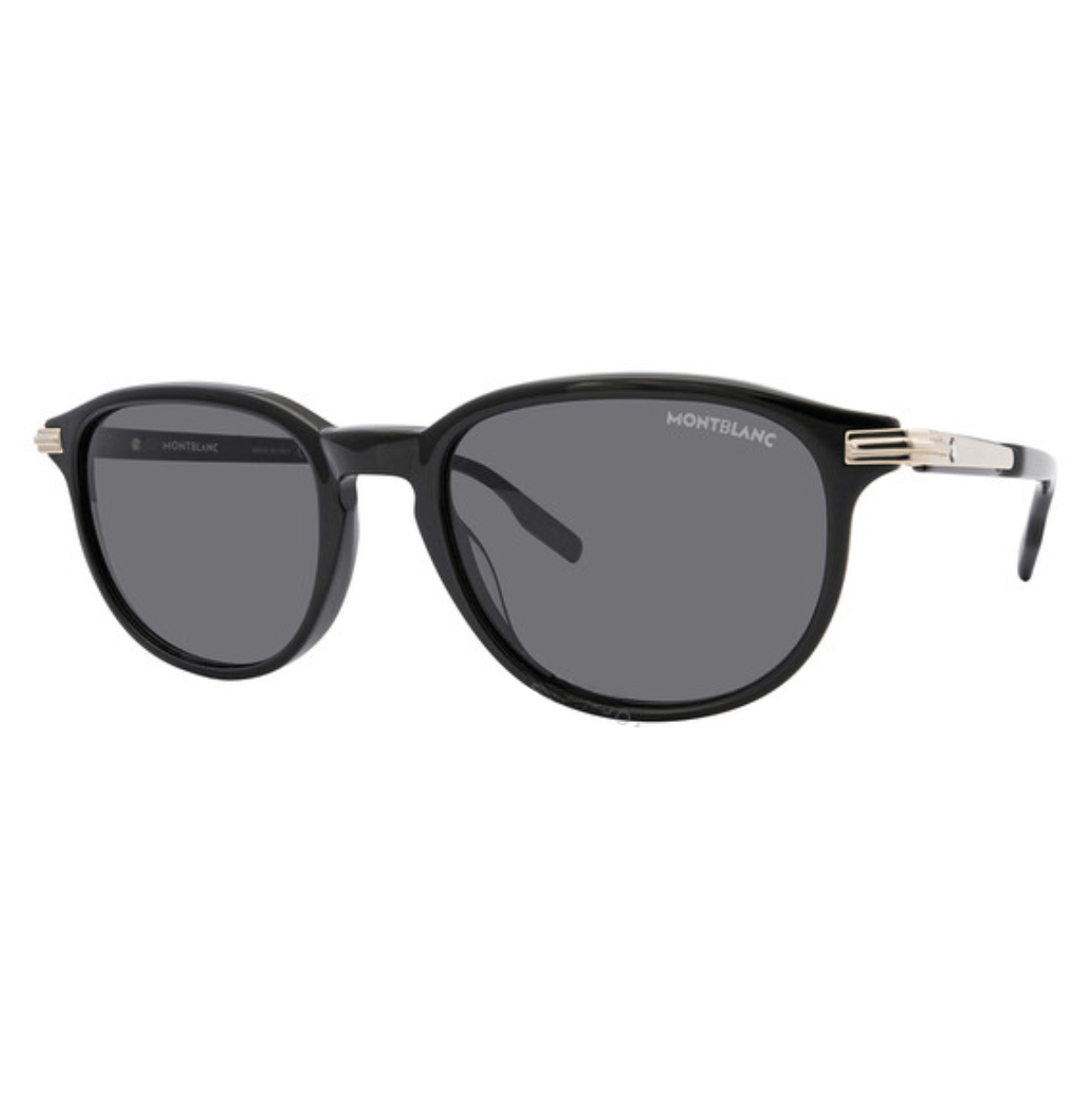 "Discover Mont Blanc MB0276S Sunglasses for Men & Women at Optorium. Stylish black and gold design with non-polarized grey lenses for the ultimate summer look"