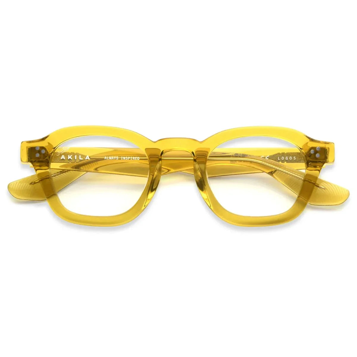 Discover Akila eyewear with the Akila Logos Frame 1921 76 09 in transparent yellow, a premium square Akila optical frame for men & women, stylish Akila eyeglasses and luxury acetate Akila glasses online at optorium