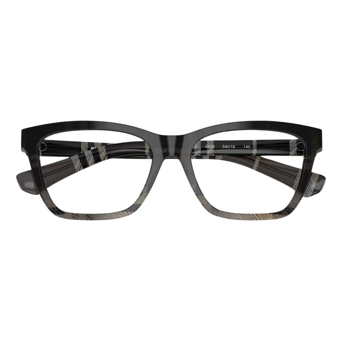 Elegant burberry glasses frames B 2440 4200 in grey check color and rectangle shape. High-quality burberry eyeglasses and burberry optical frames designed for women, only at Optorium.