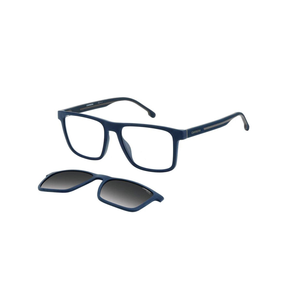 Matte blue Carrera Clip-On Sunglass CA 8061/CS 4NZ99 with grey gradient lenses. Shop now at Optorium.
