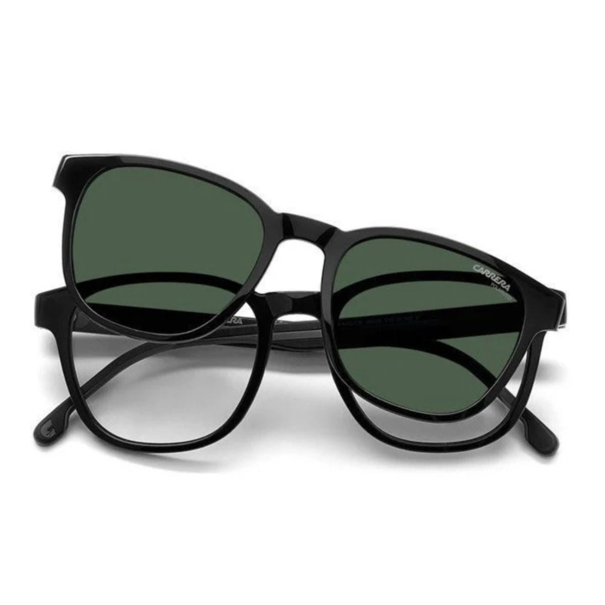 Men's Carrera Clip-On Sunglass CA 8062/CS 08A99, lightweight with green polarized lenses. Buy online at Optorium.
