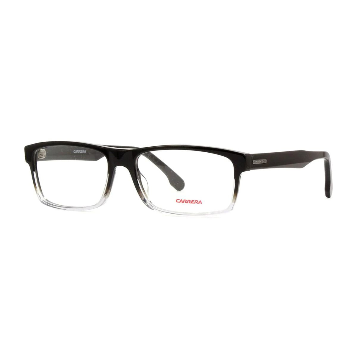 "Stylish Carrera 293 08A rectangle optical frame, lightweight black and transparent frame online at Optorium."
